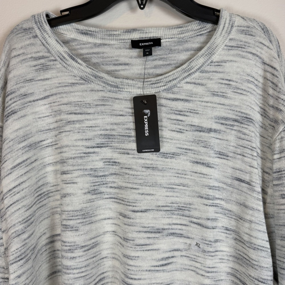 NWT Express Merino Wool Sweater Gray Heathered Long Sleeve Pullover Men's XL